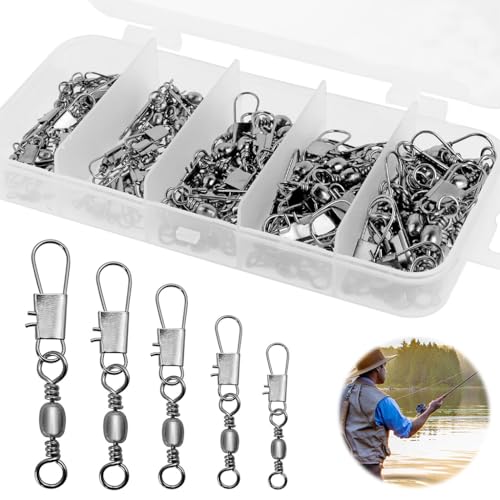 Proberos® 100PCS Fishing Rolling Ball Bearing Barrel Swivel with Safety Snap Connector Accessories Corrosion Resistant Hook 5 Sizes Proberos® 100PCS Fishing Rolling Ball Bearing Barrel Swivel with Safety Snap Connector Accessories Corrosion Resistant Hook 5 Sizes